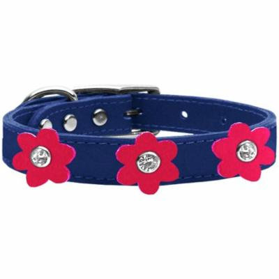 Flower Leather Collar Blue With Bright Pink Flowers Size 26
