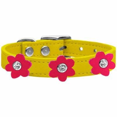 Flower Leather Collar Yellow With Bright Pink Flowers Size 12