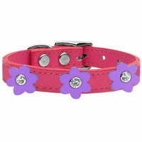 Flower Leather Collar Pink With Lavender Flowers Size 18
