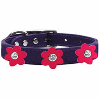 Flower Leather Collar Purple With Bright Pink Flowers Size 18