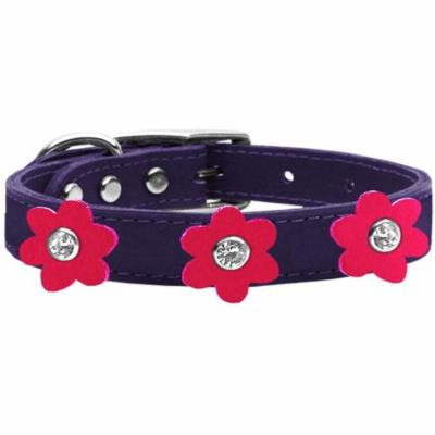 Flower Leather Collar Purple With Bright Pink Flowers Size 18