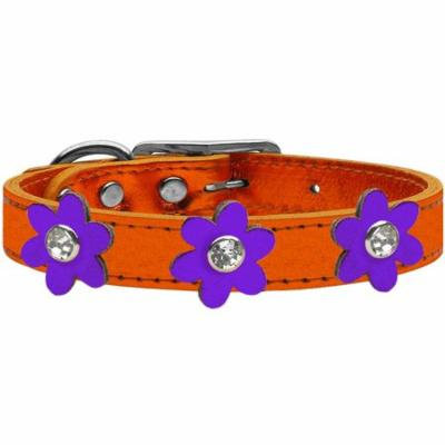 Metallic Flower Leather Collar Metallic Orange With Metallic Purple Flowers Size 26