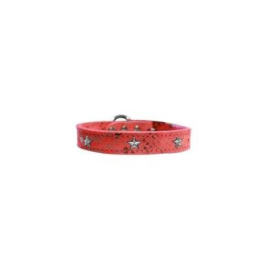 Silver Star Widget Dragon Skin Genuine Leather Dog Collar Red Size 26
