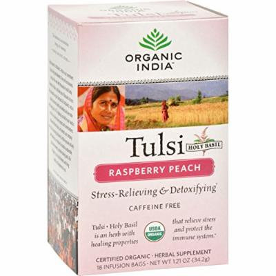 Organic India Tulsi Tea Raspberry Peach - 18 Tea Bags - Case of 6