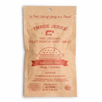 Three Jerks The Original Filet Mignon Beef Jerky - Hamburger Jerky 2 oz Pouches - Pack of 3