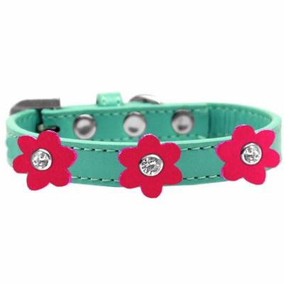 Flower Premium Collar Aqua With Bright Pink Flowers Size 16