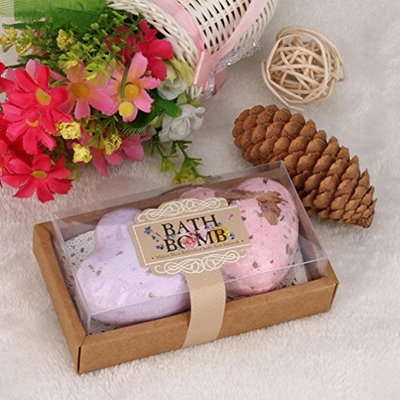 2Pcs/Box Bath Bombs, Lotus.flower Handmade Organic Bath Sea Salts Made Fizzies Body Scrub Dry Skin Moisturize - Perfect for Bubble & Spa Bath (Heart Shape)
