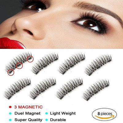 Ultra Thin 3D New Magnetic False Eyelashes Fiber Reusable Lashes Extension for Natural Look,Perfect for Deep Eyes & Round Eyes (Three Magnetic False Eyelashes)