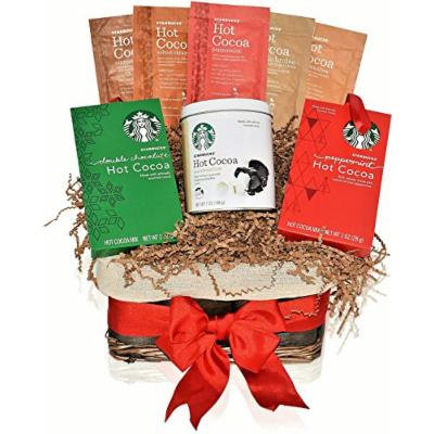 Starbucks Christmas Hot Cocoa Variety Gift Basket - 6 Popular Holiday Flavors including Peppermint, Marshmallow, Double Chocolate, Salted Caramel, Vanilla Brulée and Cinnamon Dolce