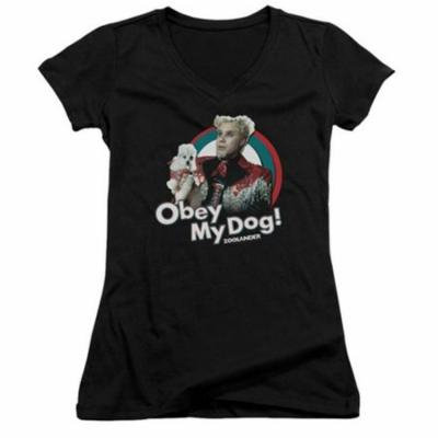 Trevco Zoolander-Obey My Dog Junior V-Neck Tee, Black - 2X