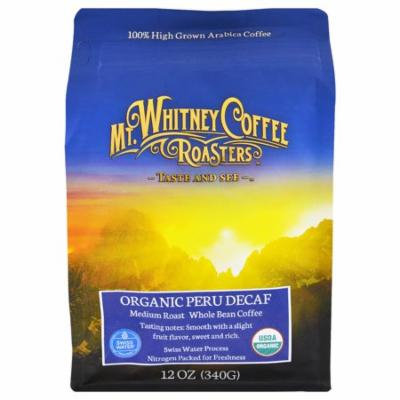 Mt. Whitney Coffee Roasters, Organic Peru Decaf, Whole Bean, 12 oz (pack of 6)
