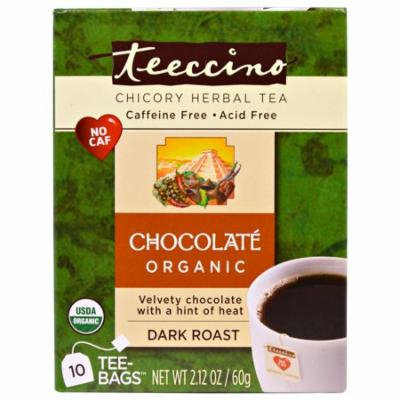 Teeccino, Chicory Herbal Tea, Dark Roast, Caffeine Free, Chocolate, 10 Tee-Bags, 2.12 oz (pack of 6)