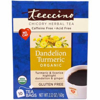 Teeccino, Chicory Herbal Tea, Organic Dandelion Turmeric, Caffeine Free, 10 Tea Bags, 2.12 oz (pack of 6)