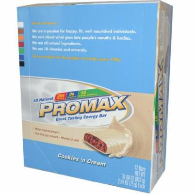 Promax Nutrition, Energy Bars, Cookies 'N Cream, 12 Bars, 2.64 oz (75 g) Each(pack of 1)