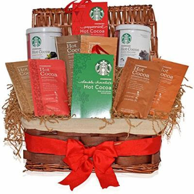 Starbucks Christmas Hot Cocoa Variety Decorative Gift Basket - 6 Different Flavors - Peppermint, Double Chocolate, Salted Caramel, Marshmallow and more - Christmas Gift for Family, Friends, Him, Her