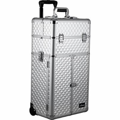 Sunrise Cavalli 2-In-1 Rolling Makeup Case Professional Nail Travel Organizer Box, Silver Diamond, 22 Pound
