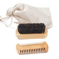 Boar Bristle Beard Brush and Beard Comb Set - For Men Beard and Mustache, Pear Wood dual sided comb