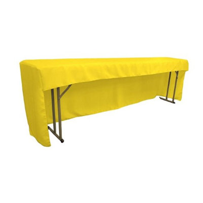 LA Linen TCpop-OB-fit-96x18x30-YellowLgtP99 Open Back Polyester Poplin Fitted Tablecloth for Classroom Tables Light Yellow