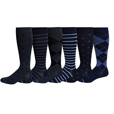 6 Pairs Men Travelers , Athletes Compress Socks (10-13, Assorted Pattern)