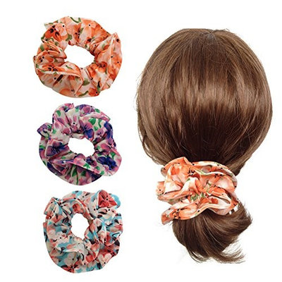 Elegant Double Layer Flower Scrunchies Women's Hair Scrunchies Hair Bow Ponytail Holder-EU001