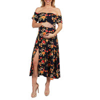 Eleanor Black Floral Side Slit Maternity Dress