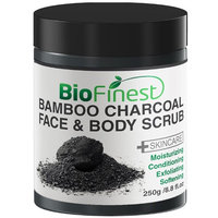 Biofinest Bamboo Charcoal Body Scrub - with Dead Sea Salt, Shea Butter, Jojoba Oil, Vitamin E- Best For Dry Skin/ Cellulite/ Stretch Marks (250g)