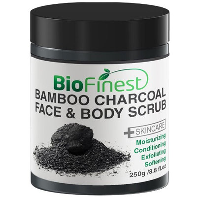Biofinest Bamboo Charcoal Body Scrub - with Dead Sea Salt, Shea Butter, Jojoba Oil, Vitamin E- Best For Dry Skin/ Cellulite/ Stretch Marks (250g)
