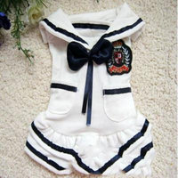 SCT Dog Dress Navy Style Cute Pet Cotton Bowknot Clothes