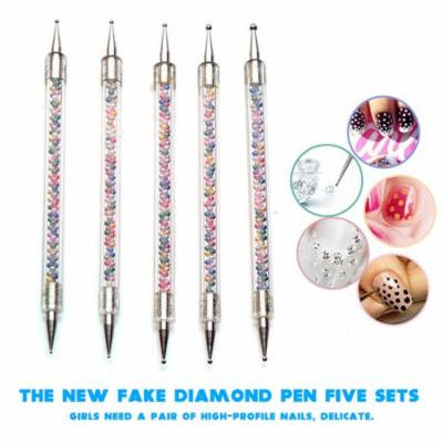 Girl12Queen 5Pcs/Set Nail Art Dotting Tool Pen Colorful Beads Double Ended Manicure Kit
