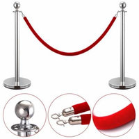 2 PCs Retractable Stanchion Set Post w/ Red Velvet Ropes Crowd Control Queue Line Barrier, Silver