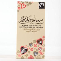 Divine Chocolate - White Chocolate & Strawberry Hearts - 100g