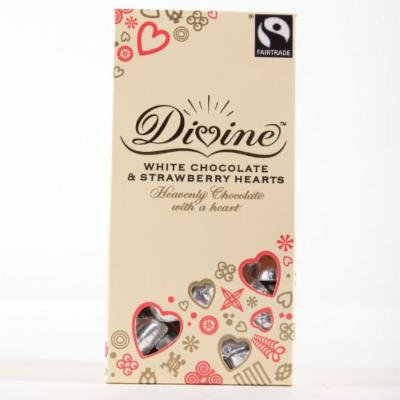 Divine Chocolate - White Chocolate & Strawberry Hearts - 100g