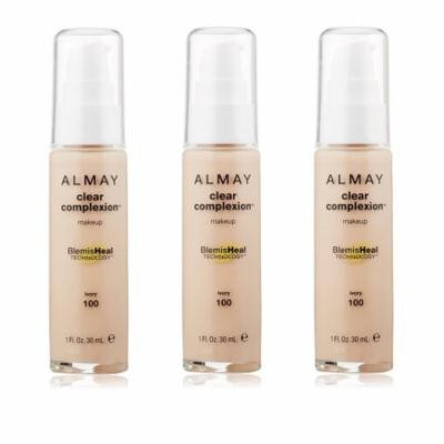 Almay Clear Complexion Makeup Foundation with 4 in 1 Blemish Eraser, #100 Ivory (Pack of 3)