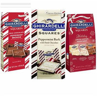 Ghiradelli Holiday Chocolate Square Pack Milk Chocolate Peppermint Brownie, Dark Chocolate Peppermint Bark, and Holiday Limited Edition Eggnog Peppermint Bark and Pumpkin Spice Caramel