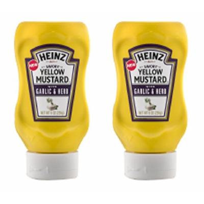 Heinz Yellow Mustard Savory Garlic & Herb, 8 oz, Bottle (Pack of 2)