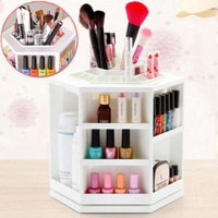 Qiilu Makeup Organizer 360 Degree Rotating Spinning Lipstick Tower Cosmetics Storage Brush Holder, Large(white)