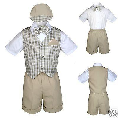 New Khaki Checkered Eton Vest Shorts Suit Boy Baby & Toddler S M L XL 2T 3T 4T