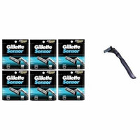 Compatible Razor Handle + Gillette Sensor Refill Razor Blade Cartridges, 10 Ct (Pack of 6) + Beyond BodiHeat Patch, 1 Ct