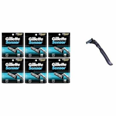 Compatible Razor Handle + Gillette Sensor Refill Razor Blade Cartridges, 10 Ct (Pack of 6) + Beyond BodiHeat Patch, 1 Ct