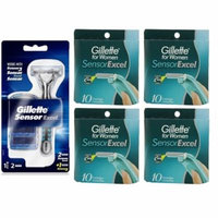 Gillette Sensor Excel Razor w/ 3 Cartridges + Gillette Sensor for Women 10 Ct. Refill Blades (Pack of 4) + Schick Slim Twin ST for Dry Skin