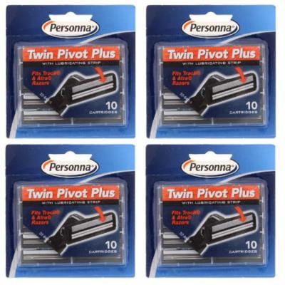 Personna Twin Pivot Plus Refill Blade Cartridges w/ Lubricating Strip for Atra & Trac II Razors 10 ct. (Pack of 4) + Beyond BodiHeat Patch, 1 Ct