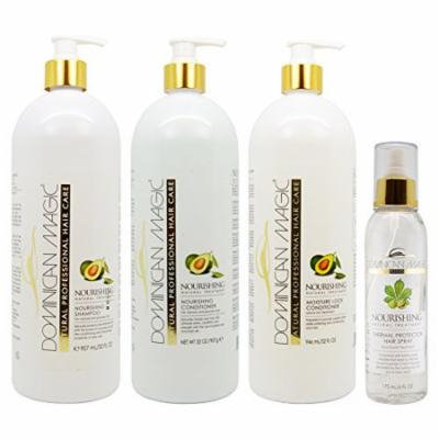 Dominican Magic Nourishing Shampoo & Conditioner & Moisture Lock Leave on 32oz & Thermal Protector Hair Spray 6oz