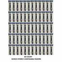 Schick Hydro 5 Disposable Razors for Men, 6 Count (Wholesale, Bulk, Loose, Packaging) (Pack of 10) + 3 Count Eyebrow Trimmer
