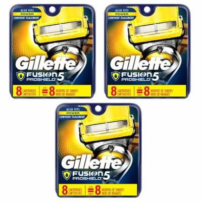 Gillette Fusion Proshield Cartridges, 8 Ct (Pack of 3) + Travel Toothbrush, Color May Vary