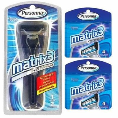 Personna Matrix3 Advanced Triple Blade Razor Handle + Matrix3 Titanium Triple Blade Refill Cartridge Blades, 4 Ct. (Pack of 2) + 3 Count Eyebrow Trimmer