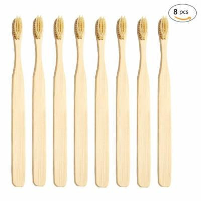 Genkent Natural Bamboo Toothbrush Made with Bamboo Charcoal Infused Bristles (8 counts, Light Yellow)
