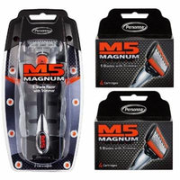 Personna M5 Magnum 5 Razor with Trimmer + M5 Magnum 5 Refill Razor Blade Cartridges, 4 ct. (Pack of 2) + Beyond BodiHeat Patch, 1 Ct