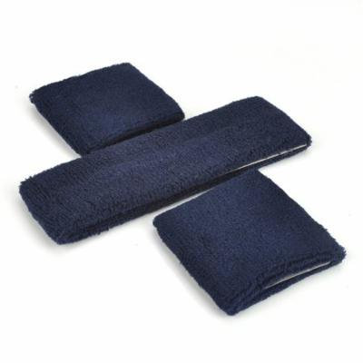 GOGO Thick Solid Color Sweatband Set (1 Headband + 2 Wristbands), Price for ONE DOZEN-Navy