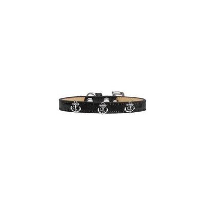 Silver Anchor Widget Dog Collar Black Ice Cream Size 10