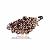 Princess Subtle Peach Coral Flourish Leaf Crystal Bead Big Fashion Hair Headband